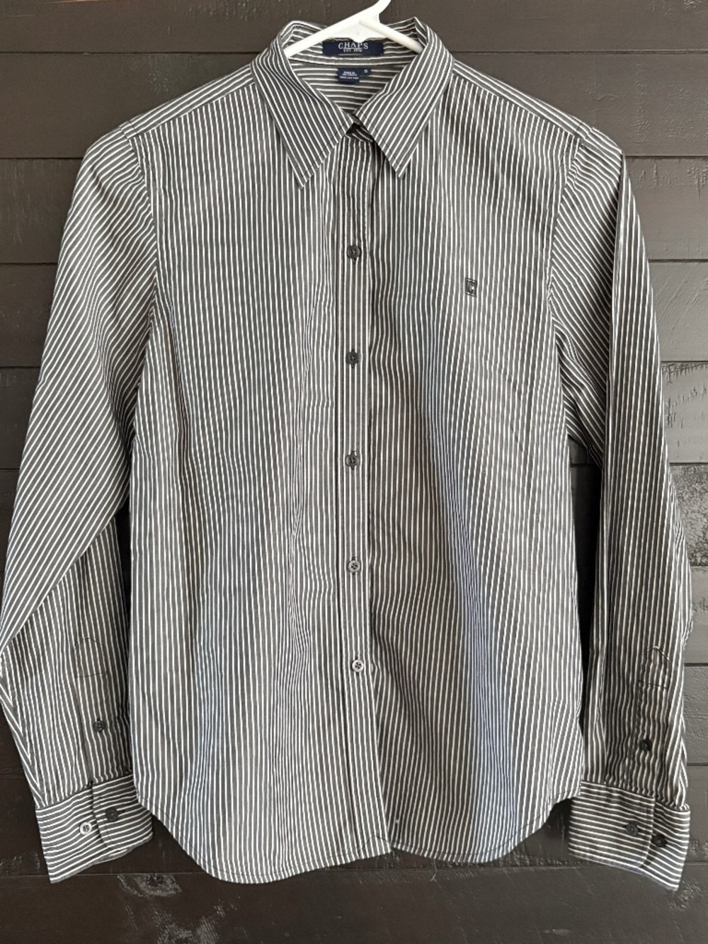 CHAPS Women's 100% Cotton Long Sleeve Blouse Collared Striped